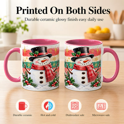 #pl[11oz|Pink] Top Hat Snowman Coffee Mug, Christmas Snowman Mug, Ceramic Cup