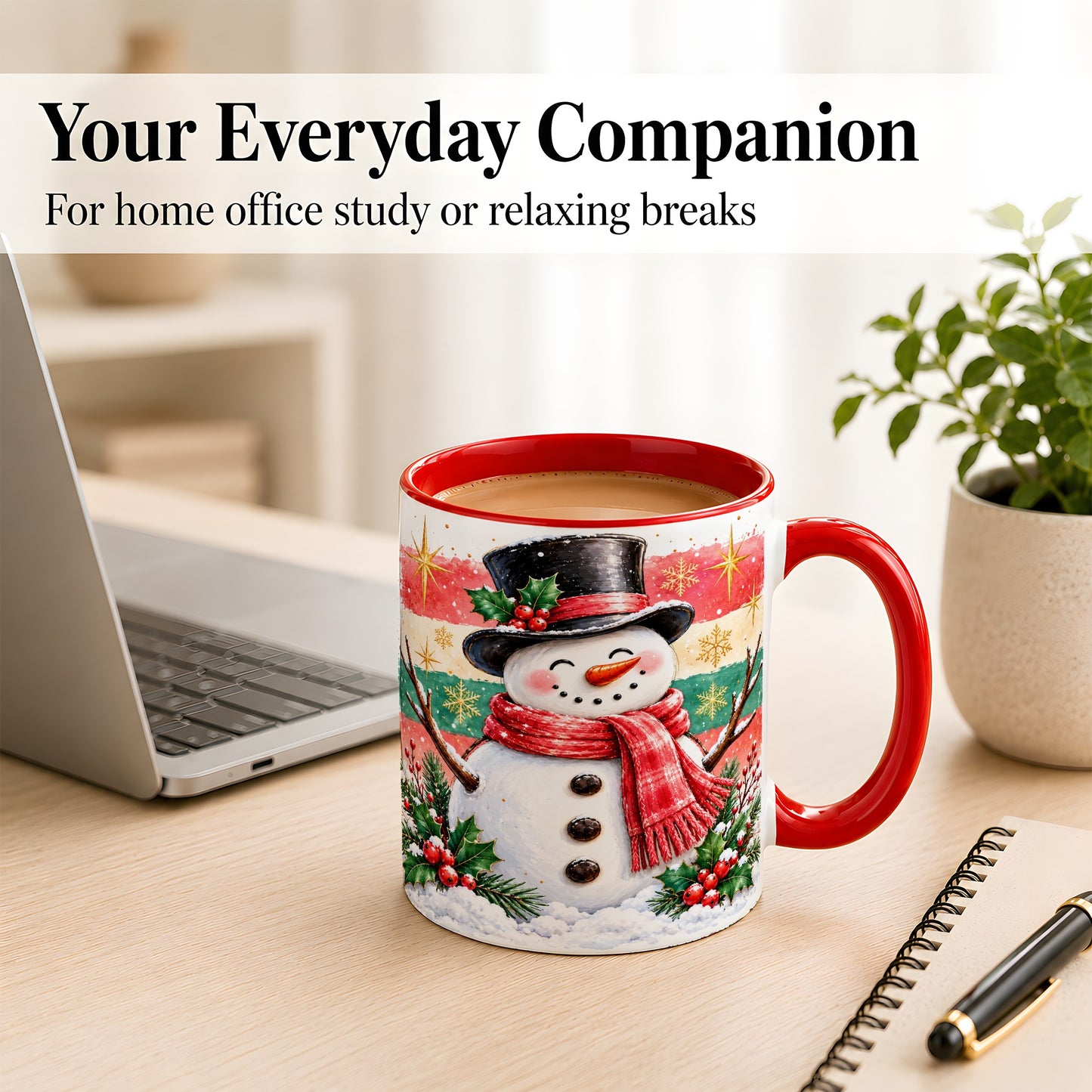 #pl[11oz|Red] Top Hat Snowman Coffee Mug, Christmas Snowman Mug, Ceramic Cup