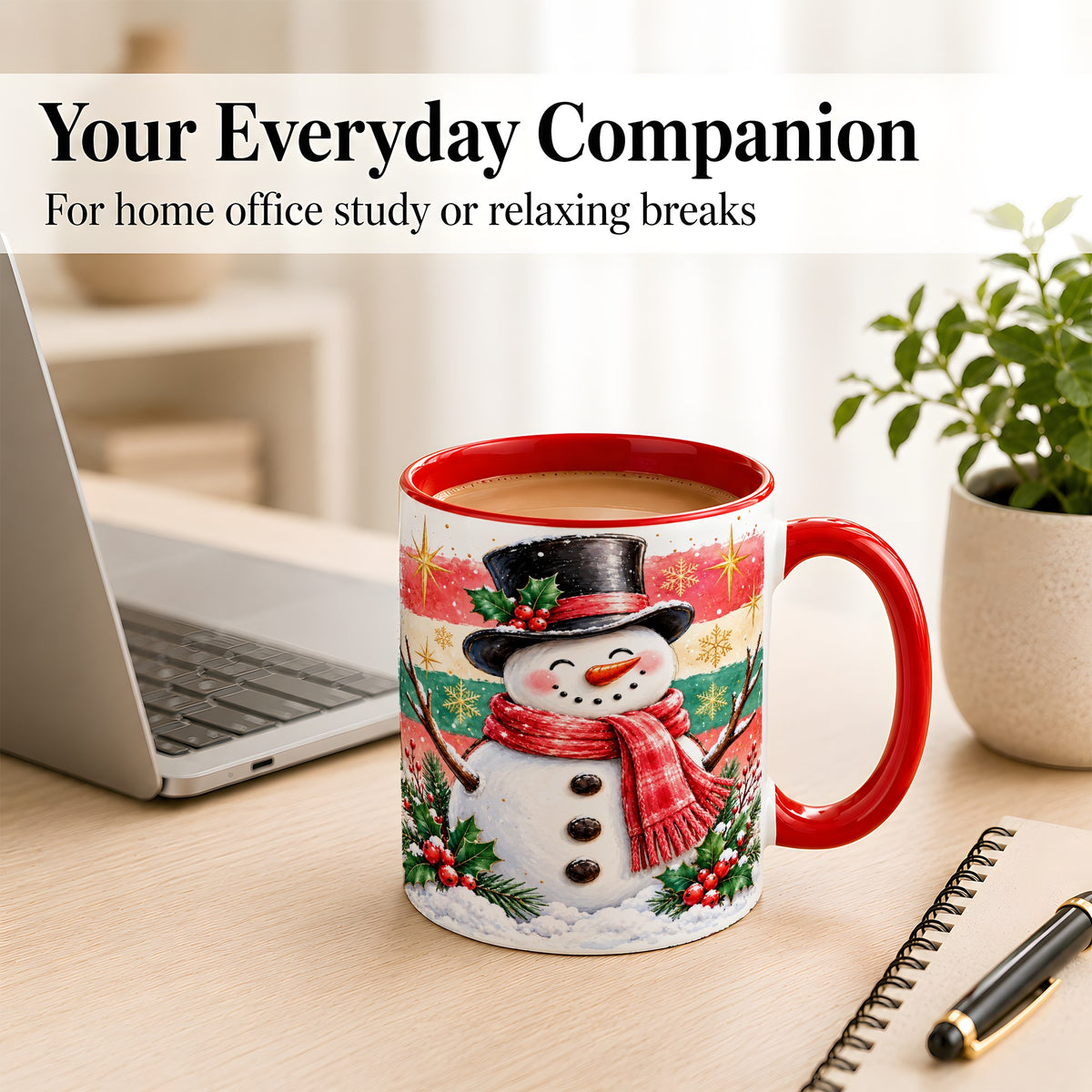 #pl[11oz|Red] Top Hat Snowman Coffee Mug, Christmas Snowman Mug, Ceramic Cup