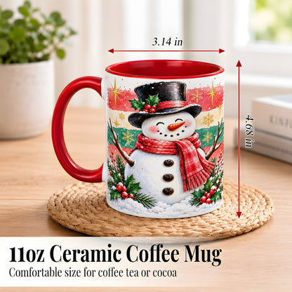 #pl[11oz|Red] Top Hat Snowman Coffee Mug, Christmas Snowman Mug, Ceramic Cup