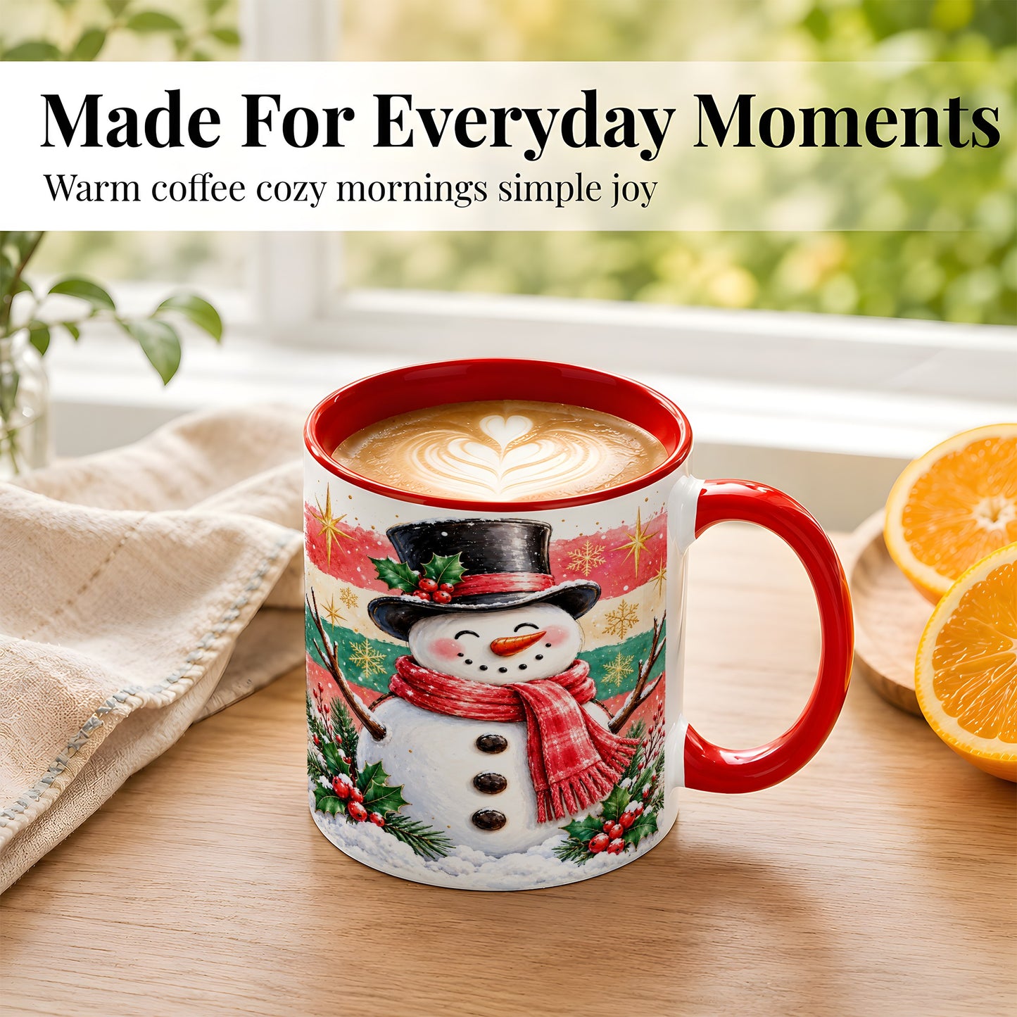 #pl[11oz|Red] Top Hat Snowman Coffee Mug, Christmas Snowman Mug, Ceramic Cup