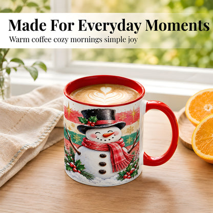 #pl[11oz|Red] Top Hat Snowman Coffee Mug, Christmas Snowman Mug, Ceramic Cup
