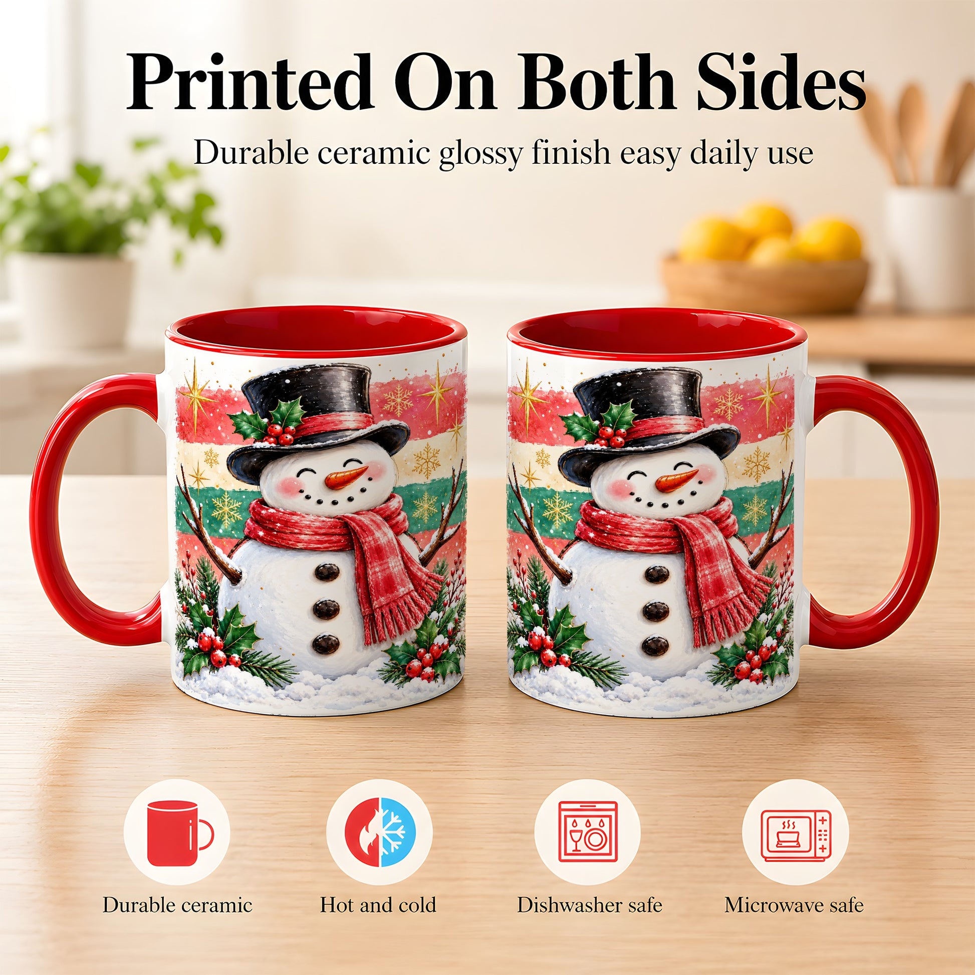 #pl[11oz|Red] Top Hat Snowman Coffee Mug, Christmas Snowman Mug, Ceramic Cup
