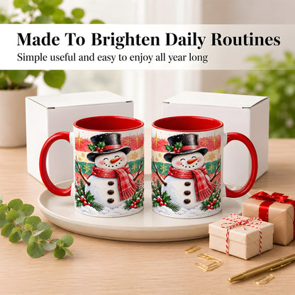 #pl[11oz|Red] Top Hat Snowman Coffee Mug, Christmas Snowman Mug, Ceramic Cup
