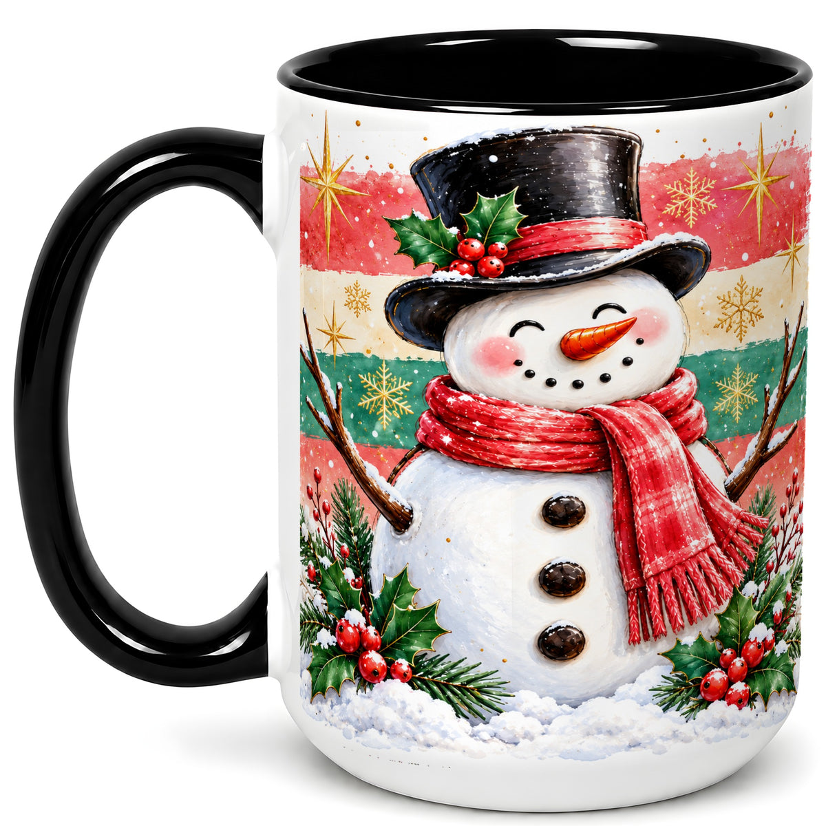 #pl[15oz|Black] Top Hat Snowman Coffee Mug, Christmas Snowman Mug, Ceramic Cup