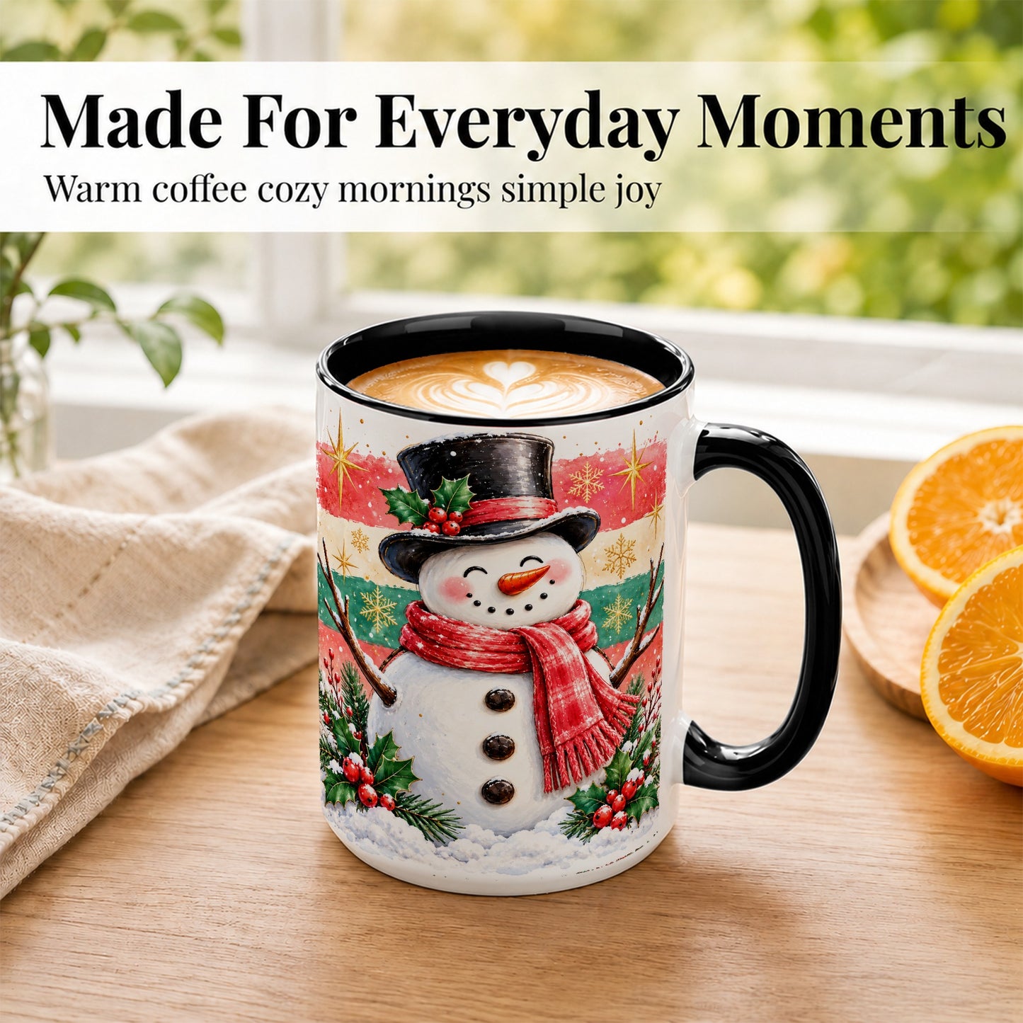 #pl[15oz|Black] Top Hat Snowman Coffee Mug, Christmas Snowman Mug, Ceramic Cup