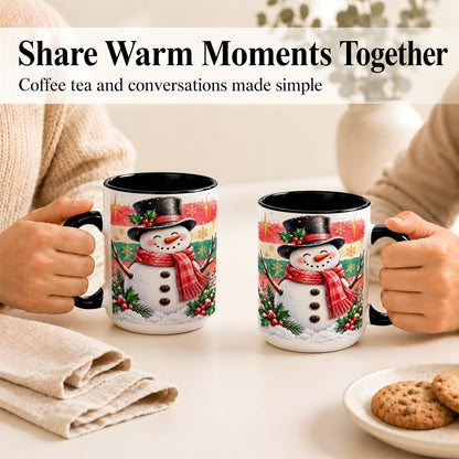 #pl[15oz|Black] Top Hat Snowman Coffee Mug, Christmas Snowman Mug, Ceramic Cup