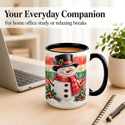 #pl[15oz|Black] Top Hat Snowman Coffee Mug, Christmas Snowman Mug, Ceramic Cup