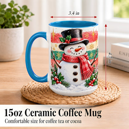 #pl[15oz|Blue] Top Hat Snowman Coffee Mug, Christmas Snowman Mug, Ceramic Cup