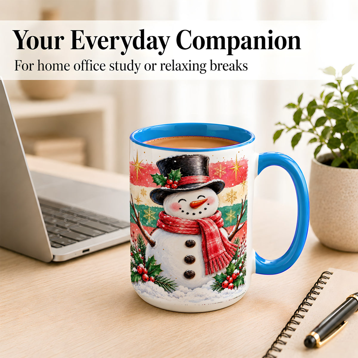 #pl[15oz|Blue] Top Hat Snowman Coffee Mug, Christmas Snowman Mug, Ceramic Cup