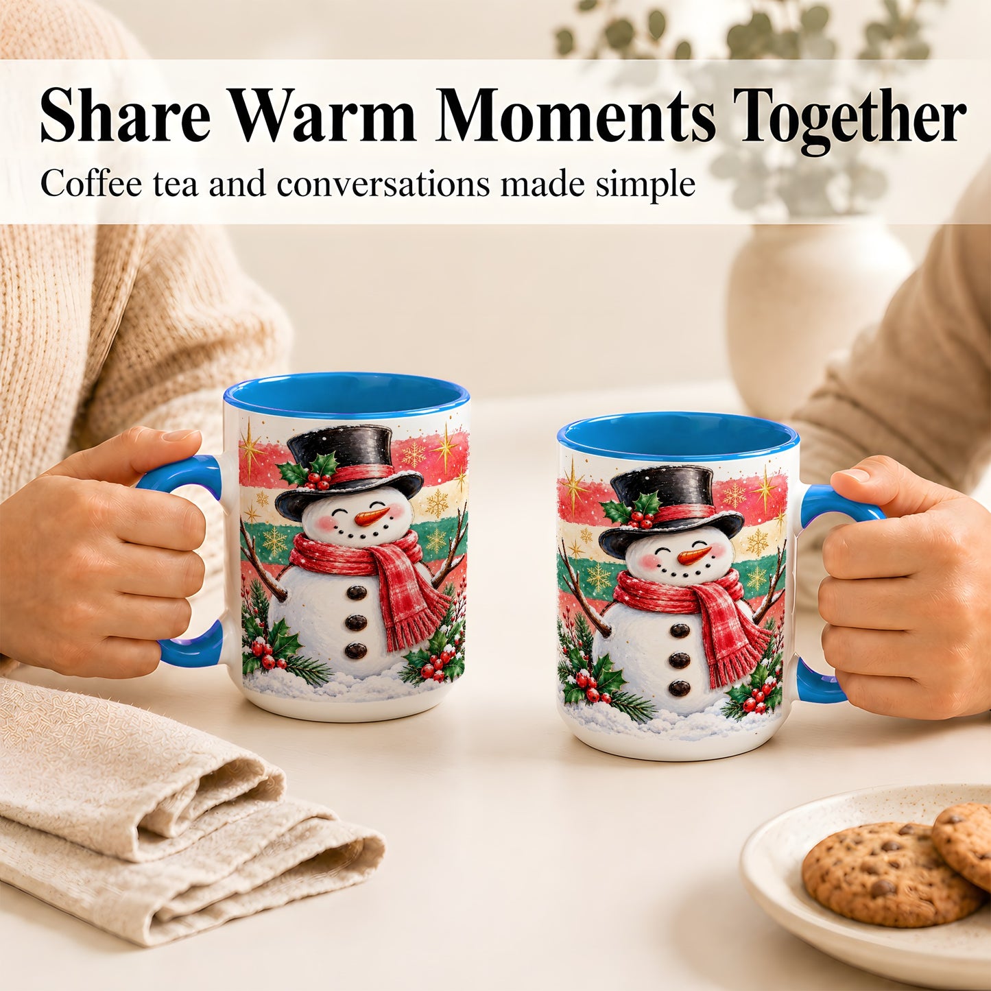 #pl[15oz|Blue] Top Hat Snowman Coffee Mug, Christmas Snowman Mug, Ceramic Cup