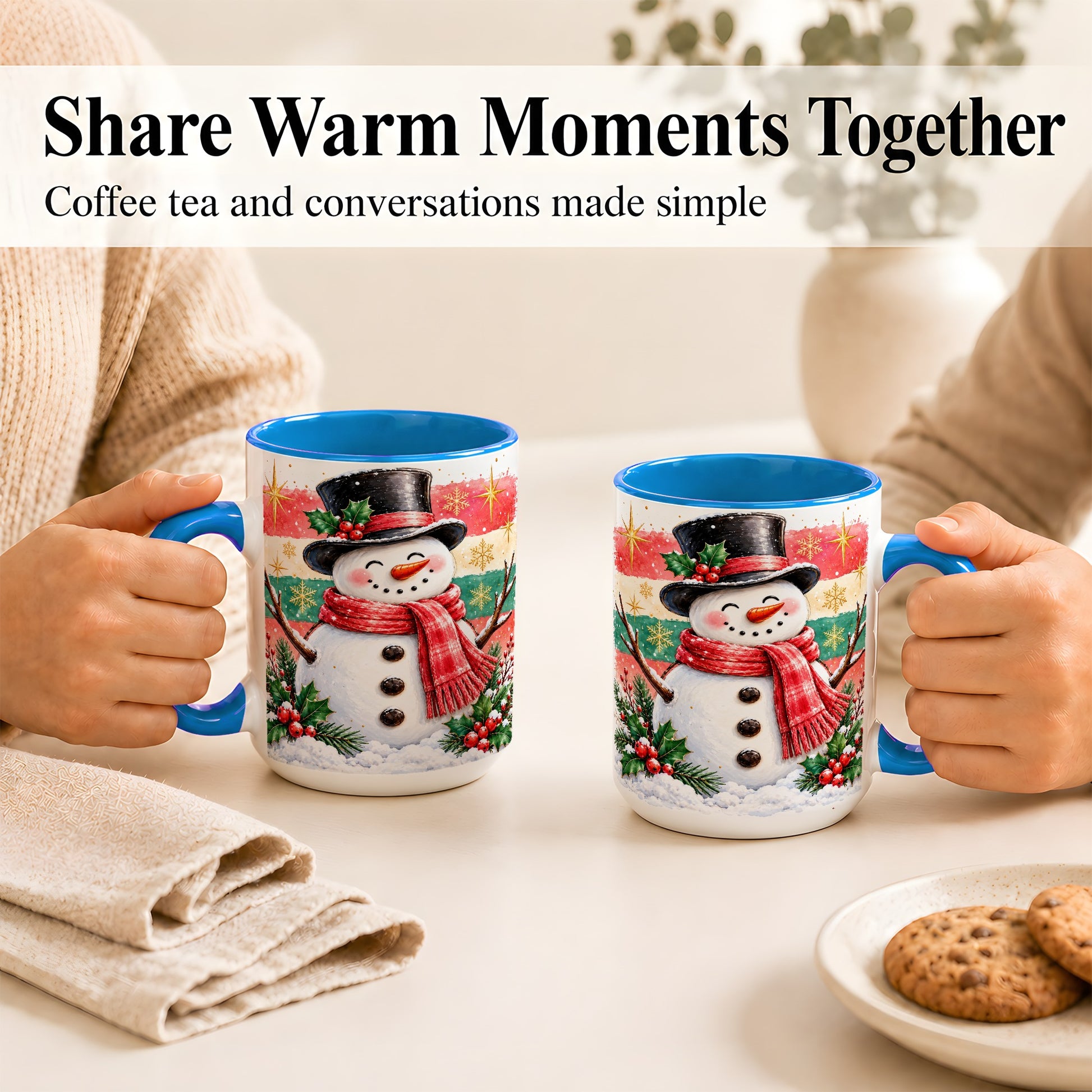 #pl[15oz|Blue] Top Hat Snowman Coffee Mug, Christmas Snowman Mug, Ceramic Cup