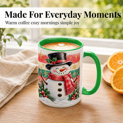 #pl[15oz|Green] Top Hat Snowman Coffee Mug, Christmas Snowman Mug, Ceramic Cup