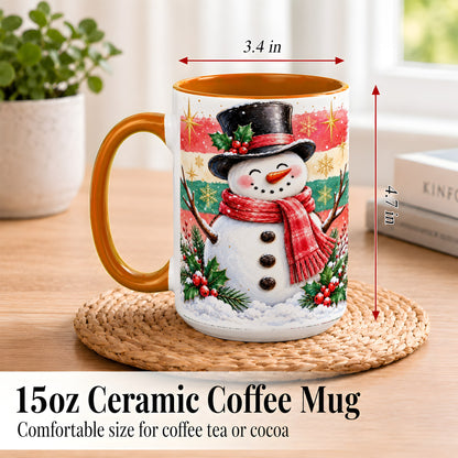 #pl[15oz|Orange] Top Hat Snowman Coffee Mug, Christmas Snowman Mug, Ceramic Cup