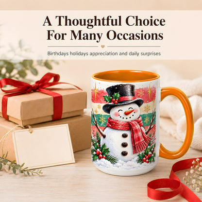 #pl[15oz|Orange] Top Hat Snowman Coffee Mug, Christmas Snowman Mug, Ceramic Cup