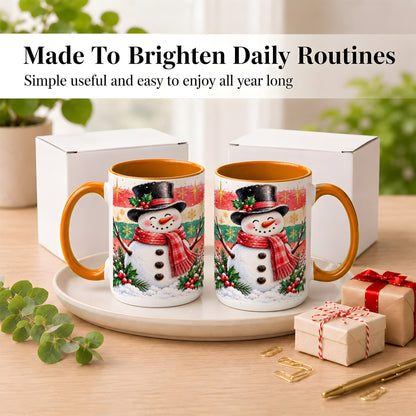 #pl[15oz|Orange] Top Hat Snowman Coffee Mug, Christmas Snowman Mug, Ceramic Cup