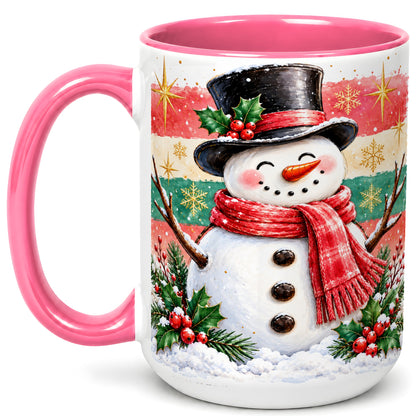 #pl[15oz|Pink] Top Hat Snowman Coffee Mug, Christmas Snowman Mug, Ceramic Cup