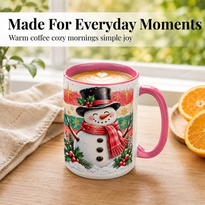 #pl[15oz|Pink] Top Hat Snowman Coffee Mug, Christmas Snowman Mug, Ceramic Cup