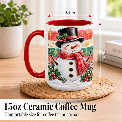 #pl[15oz|Red] Top Hat Snowman Coffee Mug, Christmas Snowman Mug, Ceramic Cup