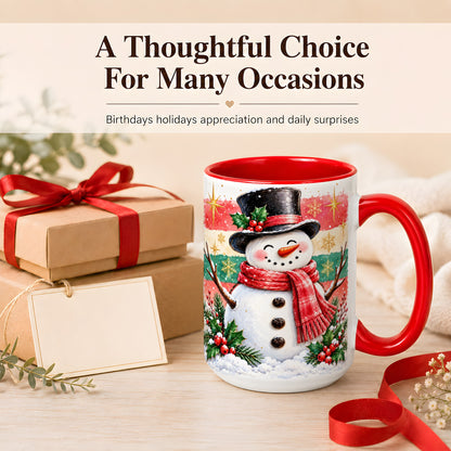 #pl[15oz|Red] Top Hat Snowman Coffee Mug, Christmas Snowman Mug, Ceramic Cup