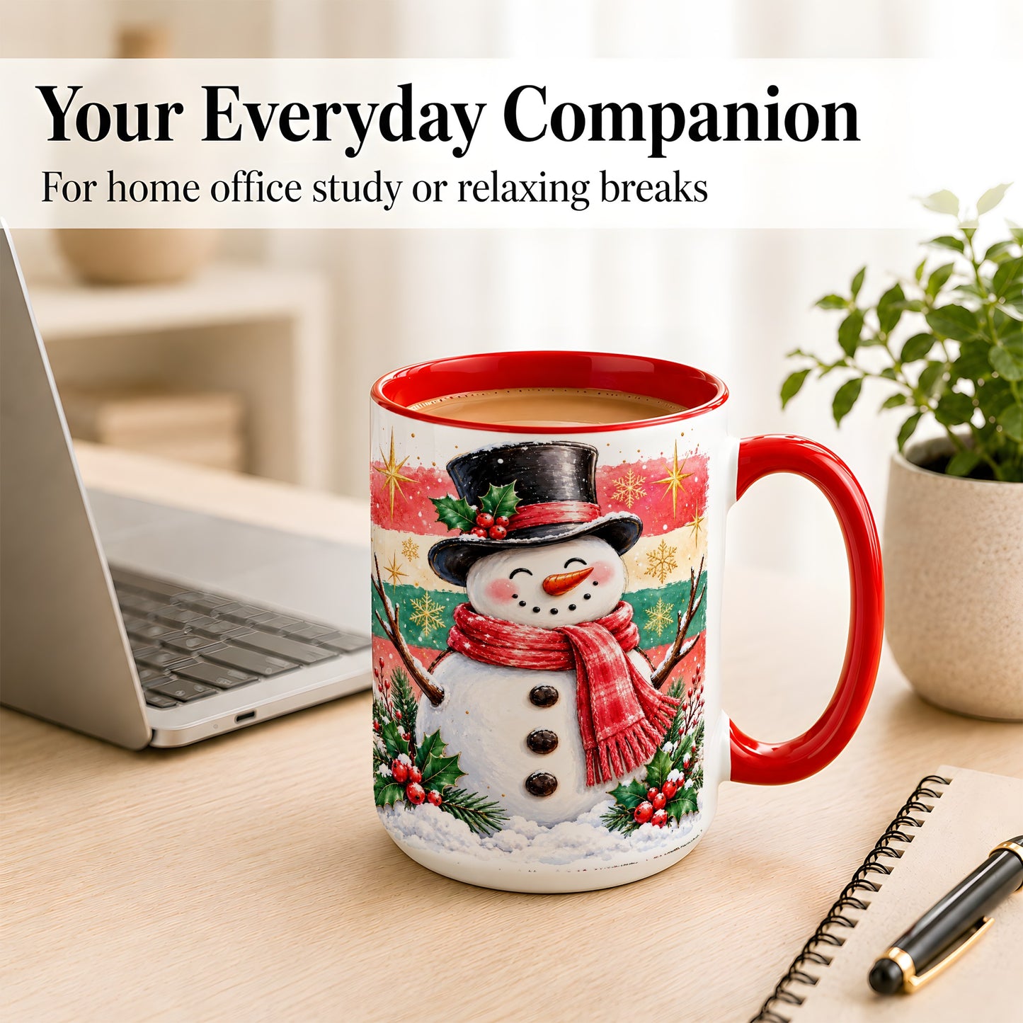 #pl[15oz|Red] Top Hat Snowman Coffee Mug, Christmas Snowman Mug, Ceramic Cup
