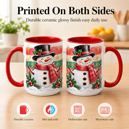 #pl[15oz|Red] Top Hat Snowman Coffee Mug, Christmas Snowman Mug, Ceramic Cup