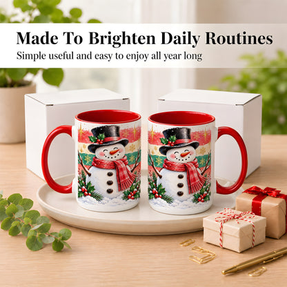 #pl[15oz|Red] Top Hat Snowman Coffee Mug, Christmas Snowman Mug, Ceramic Cup