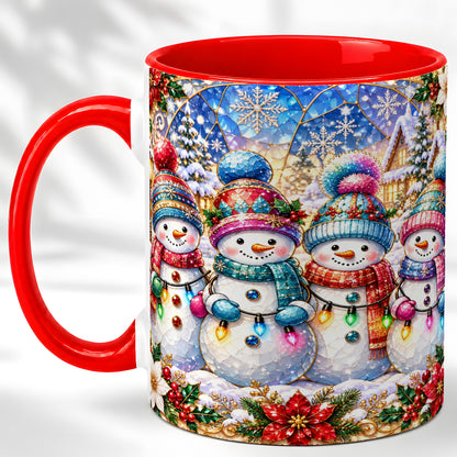 Colorful Snowman Family Coffee Mug, Winter Lights Mug, Ceramic Cup