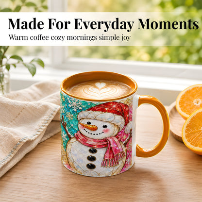 #pl[11oz|Orange] Jeweled Snowman Coffee Mug, Stained Glass Style Winter Mug, Ceramic Cup