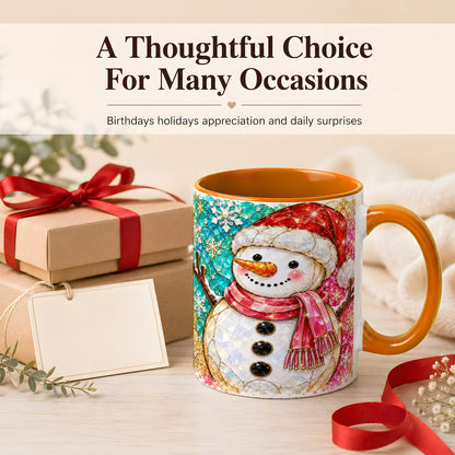 #pl[11oz|Orange] Jeweled Snowman Coffee Mug, Stained Glass Style Winter Mug, Ceramic Cup