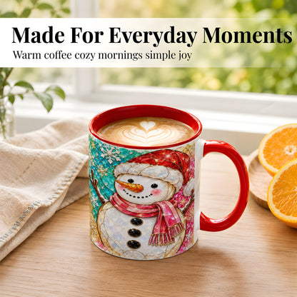#pl[11oz|Red] Jeweled Snowman Coffee Mug, Stained Glass Style Winter Mug, Ceramic Cup