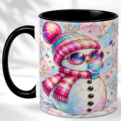#pl[11oz|Black] Colorful Snowman Coffee Mug, Pastel Winter Mug, Ceramic Cup