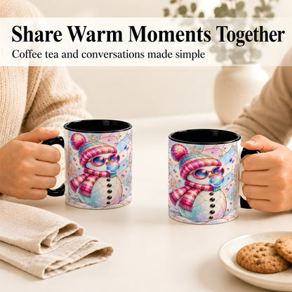 #pl[11oz|Black] Colorful Snowman Coffee Mug, Pastel Winter Mug, Ceramic Cup