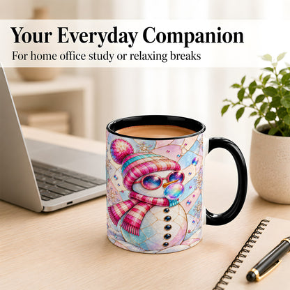 #pl[11oz|Black] Colorful Snowman Coffee Mug, Pastel Winter Mug, Ceramic Cup