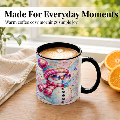 #pl[11oz|Black] Colorful Snowman Coffee Mug, Pastel Winter Mug, Ceramic Cup