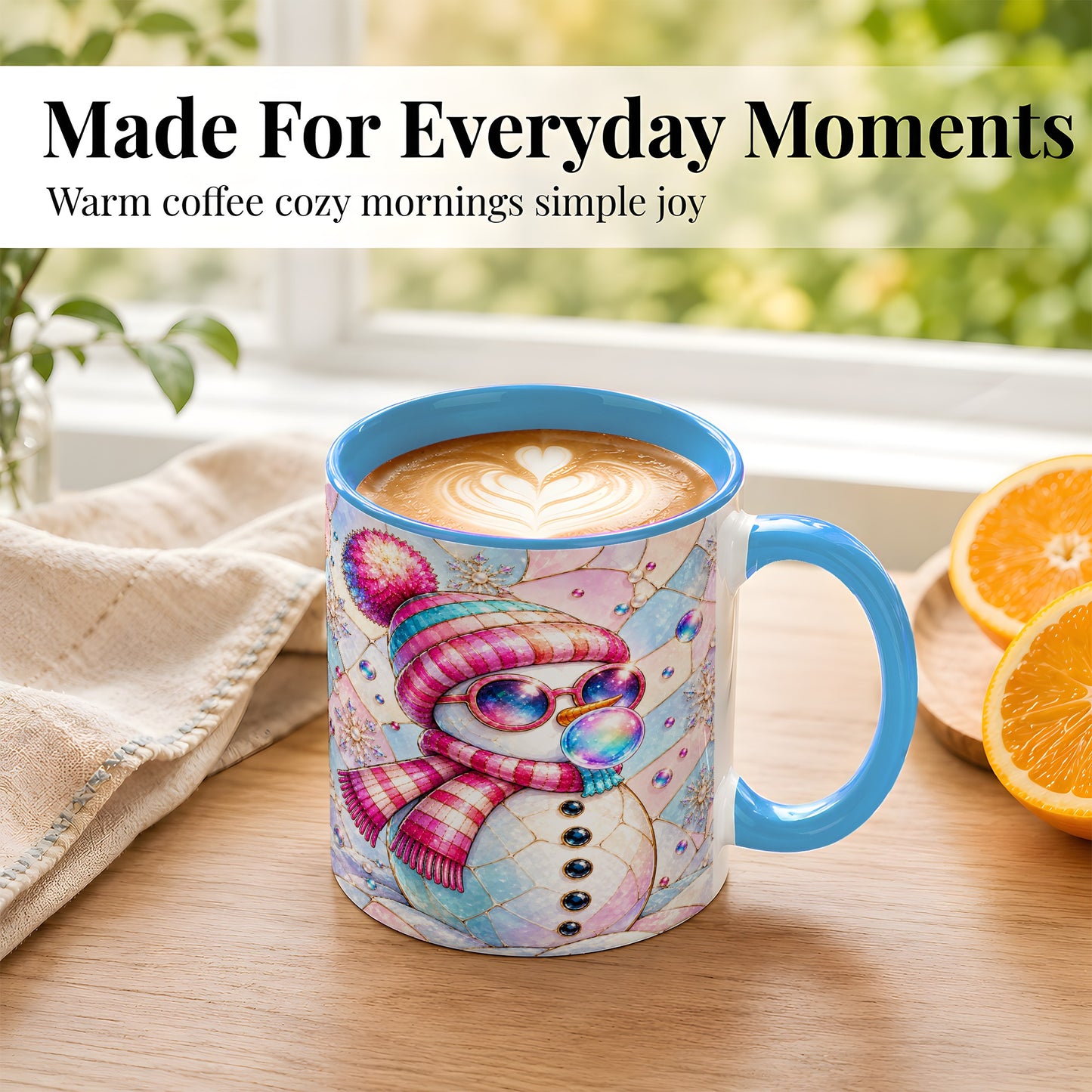 #pl[11oz|Blue] Colorful Snowman Coffee Mug, Pastel Winter Mug, Ceramic Cup