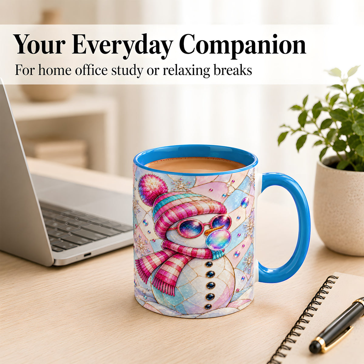 #pl[11oz|Blue] Colorful Snowman Coffee Mug, Pastel Winter Mug, Ceramic Cup