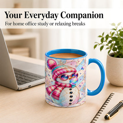 #pl[11oz|Blue] Colorful Snowman Coffee Mug, Pastel Winter Mug, Ceramic Cup