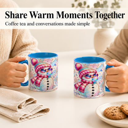 #pl[11oz|Blue] Colorful Snowman Coffee Mug, Pastel Winter Mug, Ceramic Cup