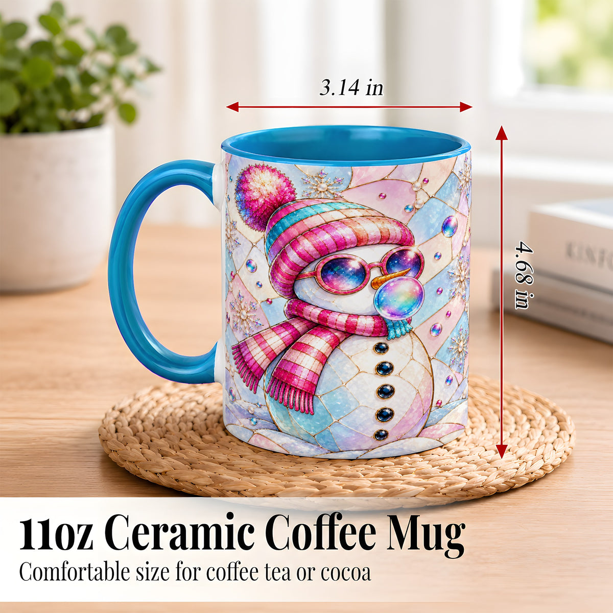#pl[11oz|Blue] Colorful Snowman Coffee Mug, Pastel Winter Mug, Ceramic Cup