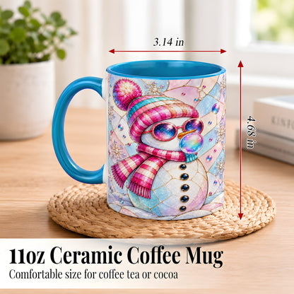 #pl[11oz|Blue] Colorful Snowman Coffee Mug, Pastel Winter Mug, Ceramic Cup
