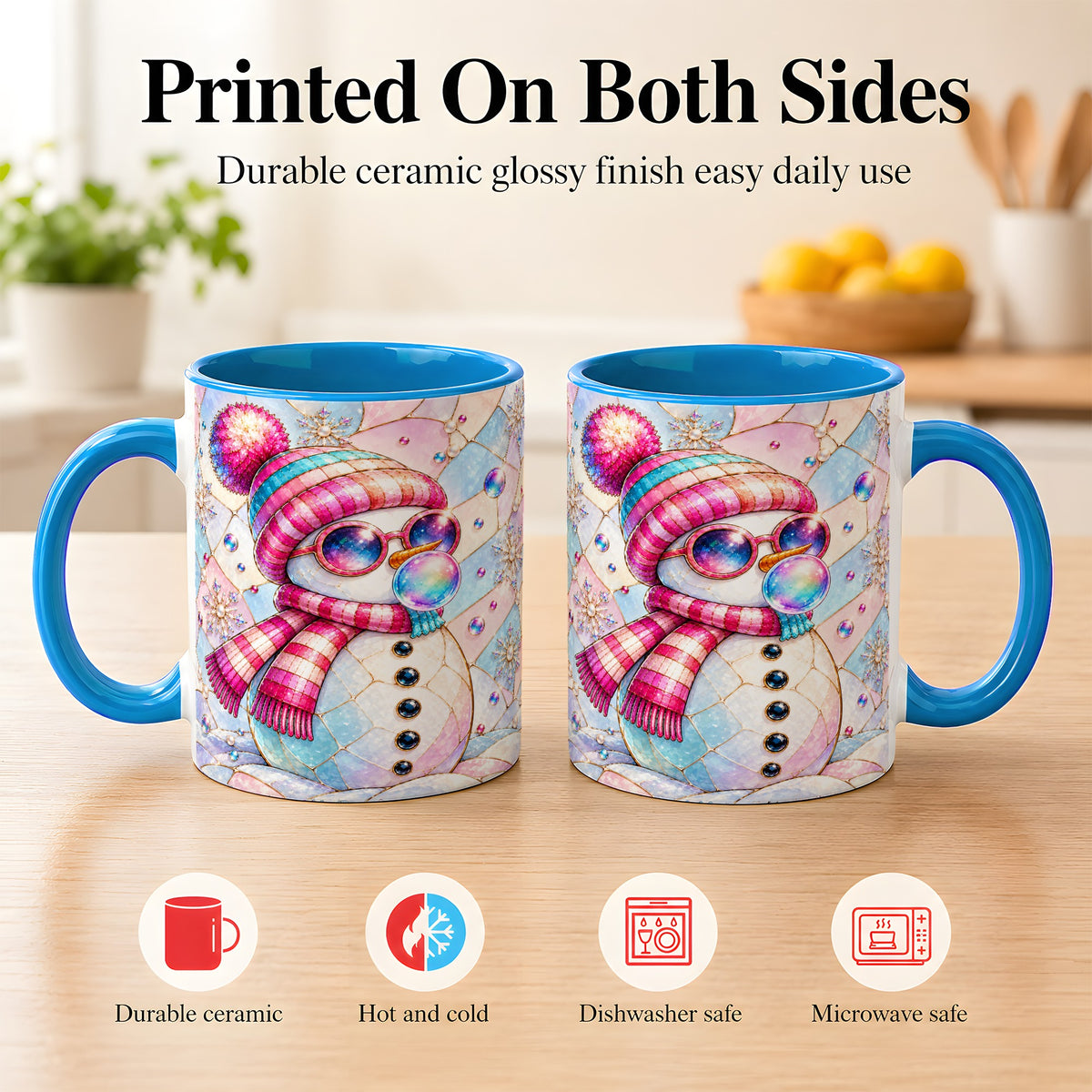#pl[11oz|Blue] Colorful Snowman Coffee Mug, Pastel Winter Mug, Ceramic Cup