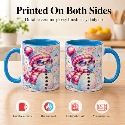 #pl[11oz|Blue] Colorful Snowman Coffee Mug, Pastel Winter Mug, Ceramic Cup