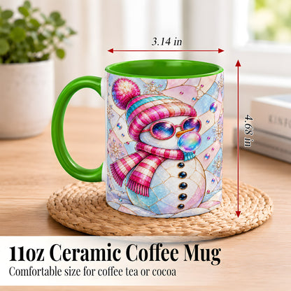 #pl[11oz|Green] Colorful Snowman Coffee Mug, Pastel Winter Mug, Ceramic Cup