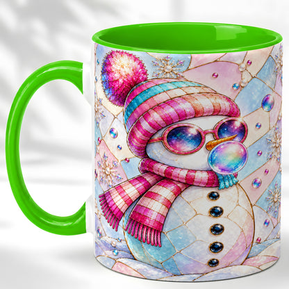 #pl[11oz|Green] Colorful Snowman Coffee Mug, Pastel Winter Mug, Ceramic Cup