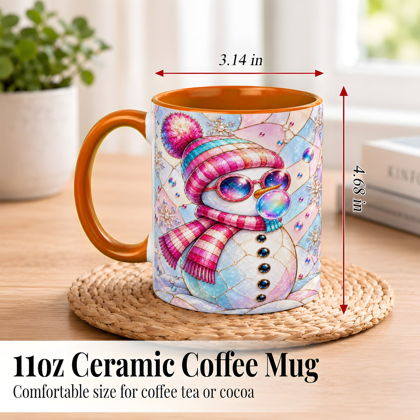 #pl[11oz|Orange] Colorful Snowman Coffee Mug, Pastel Winter Mug, Ceramic Cup