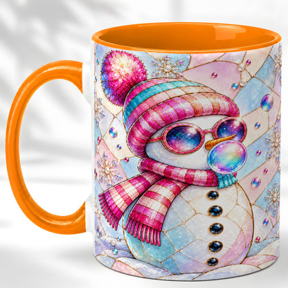 #pl[11oz|Orange] Colorful Snowman Coffee Mug, Pastel Winter Mug, Ceramic Cup