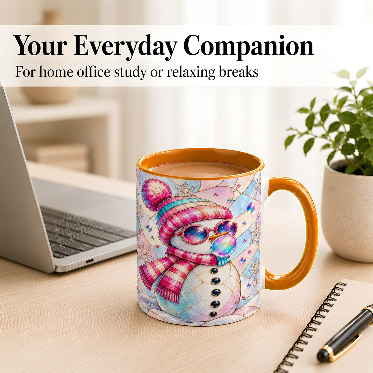#pl[11oz|Orange] Colorful Snowman Coffee Mug, Pastel Winter Mug, Ceramic Cup
