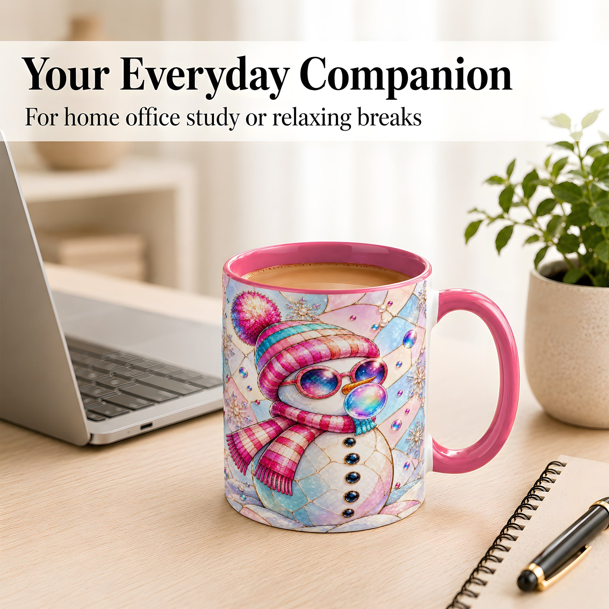 #pl[11oz|Pink] Colorful Snowman Coffee Mug, Pastel Winter Mug, Ceramic Cup