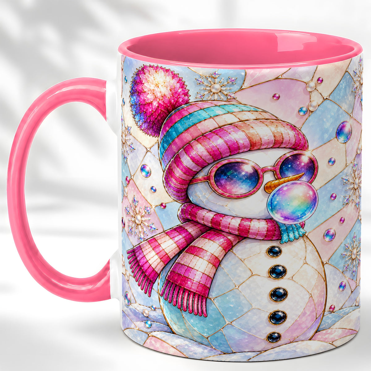 #pl[11oz|Pink] Colorful Snowman Coffee Mug, Pastel Winter Mug, Ceramic Cup